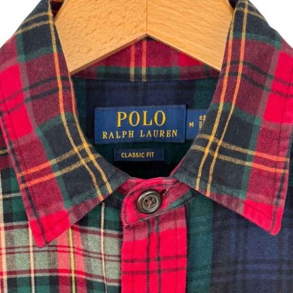 Polo Ralph Lauren Plaid Brushed Oxford Fun Shirt Mens M Classic Fit Patchwork - Picture 4 of 11
